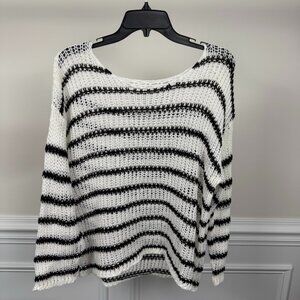 No Brand, Size M, Black and white striped knit sweater, long-sleeve.